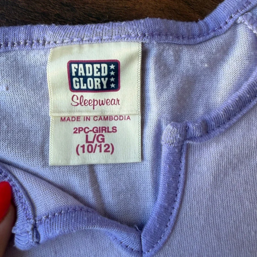 Y2K Girls Purple Rock Star Frog Pajama Set 2PC Top Pants Size L 10/12
